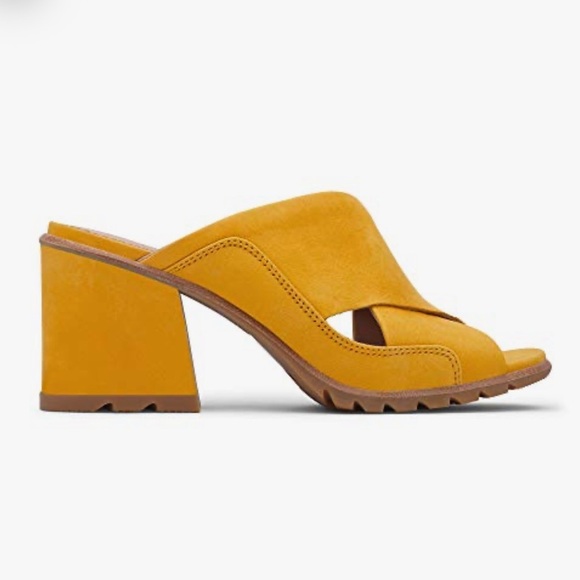 Sorel Nadia Yellow Slip On Mules with Chunky Block Heel Leather Size 7